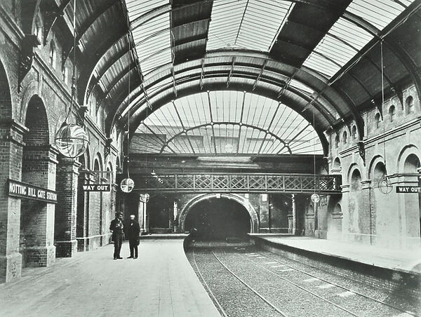 Notting Hill Gate Underground Station: view of platforms and track, 1868 (b  /  w photo)