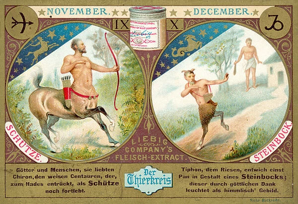 November and December: Sagittarius and Capricorn (chromolitho)