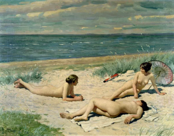 Nude bathers on the beach