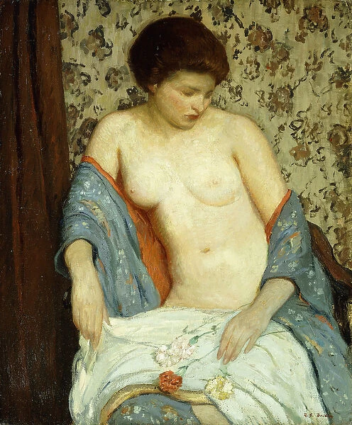 Nude with Blue Kimono (oil on canvas)