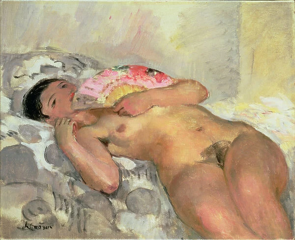 Nude Woman with a Fan (oil on canvas)