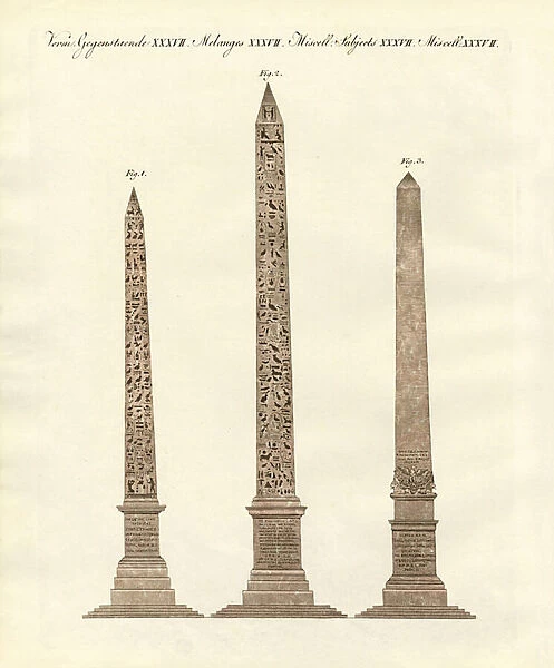 Obelisks and Egyptians (coloured engraving)