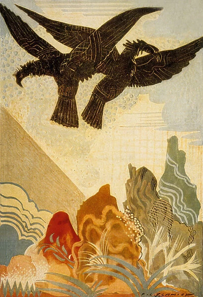 The Odyssey by Homer : the eagles of the omen, engraved by Theo Schmied, 1930-33 (colour litho)