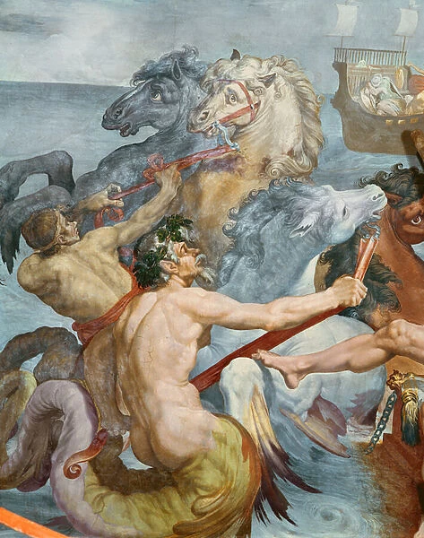 The Odyssey, detail of the Tritons and the horses from Neptunes chariot, 1554-56 (fresco)