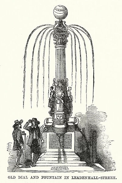 Old dial and fountain in Leadenhall-Street (engraving)