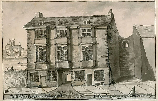 The Old Falcon Tavern on the Bank side, as it appeared in the year 1805 (engraving)