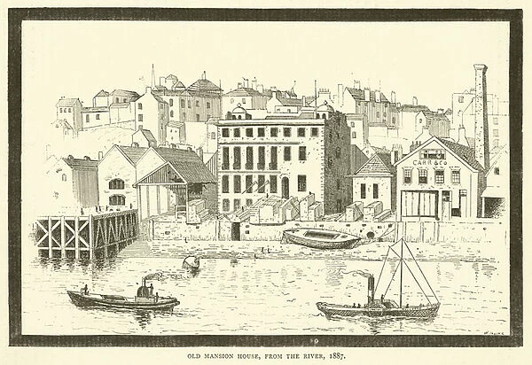 Old Mansion House, from the River, 1887 (engraving)