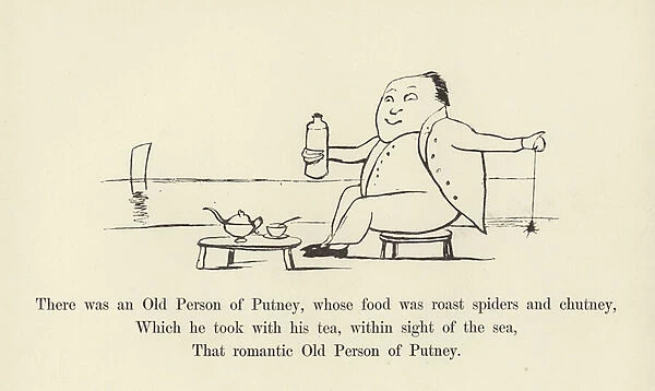 There was an Old Person of Putney, whose food was roast spiders and chutney (litho)