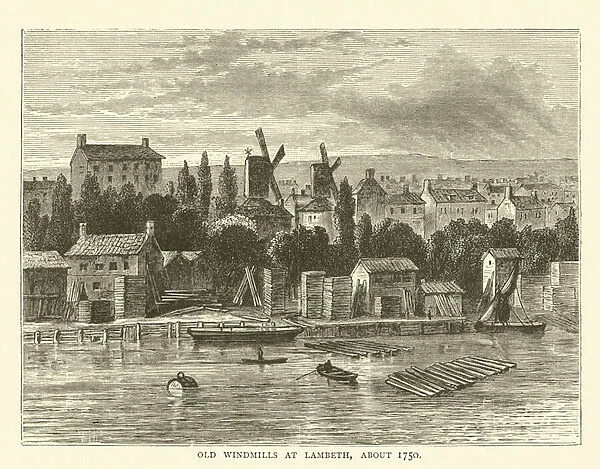 Old Windmills at Lambeth, about 1750 (engraving)