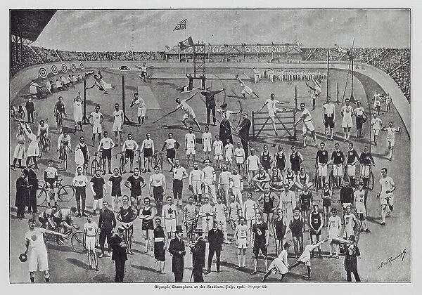 Olympic Champions at the Stadium, July 1908 (litho)