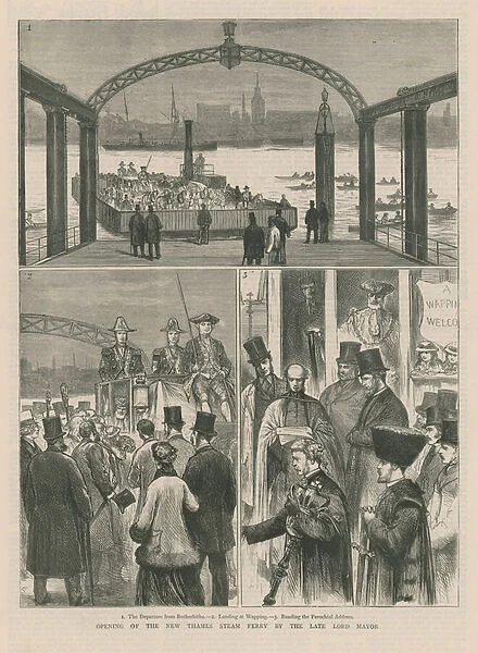 Opening of the new Thames steam ferry (engraving)