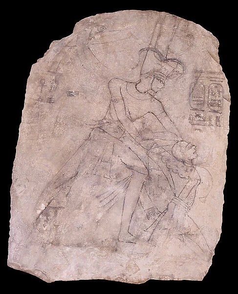 Ostracon: Ramses III fighting (pottery)