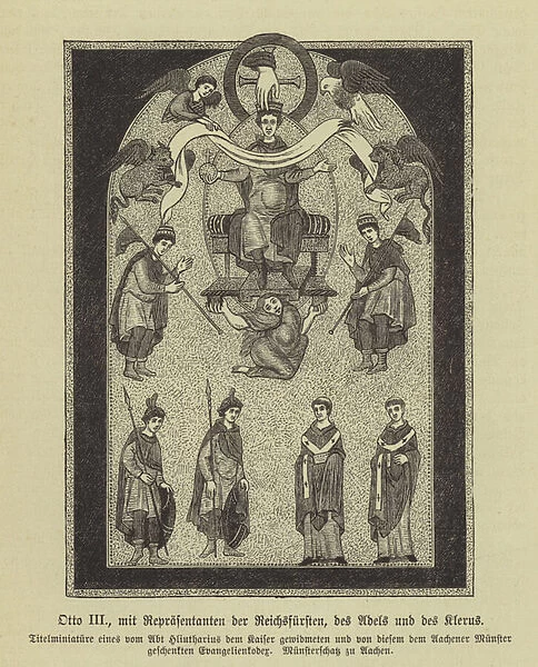 Otto III, Holy Roman Emperor, with representatives of the princes, the nobility and the clergy (engraving)