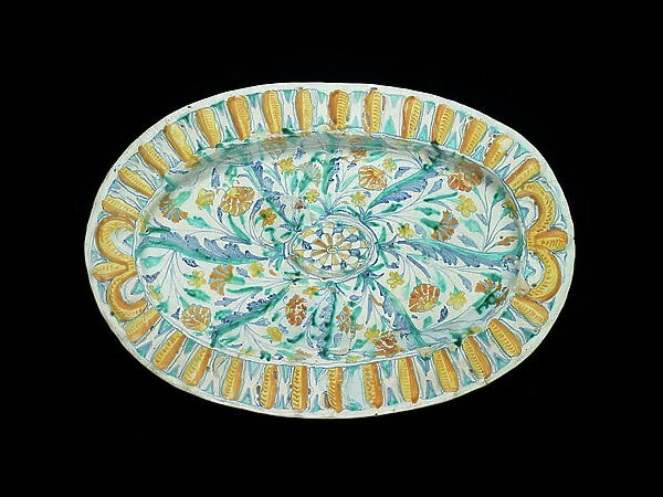 Oval dish, decoration in Iznik-style, 1649 (earthenware)
