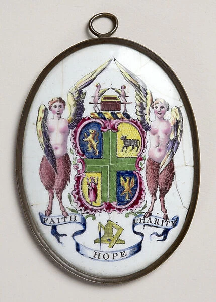 Oval plaque showing Freemasons badge (enamel)