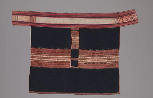 Overskirt with applied pocket, 20th century (cotton. body: warp-faced plain weave with warp stripes, warp ikat, and supplementary-weft patterning; waist band: warp-faced plain weave with warp stripes and supplementary-weft patterning)