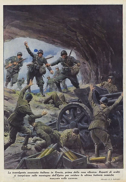 The overwhelming Italian advance in Greece, before the Hellenic surrender (Colour Litho)