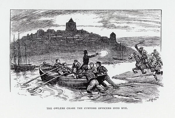 The owlers chase the customs officers into Rye (litho)