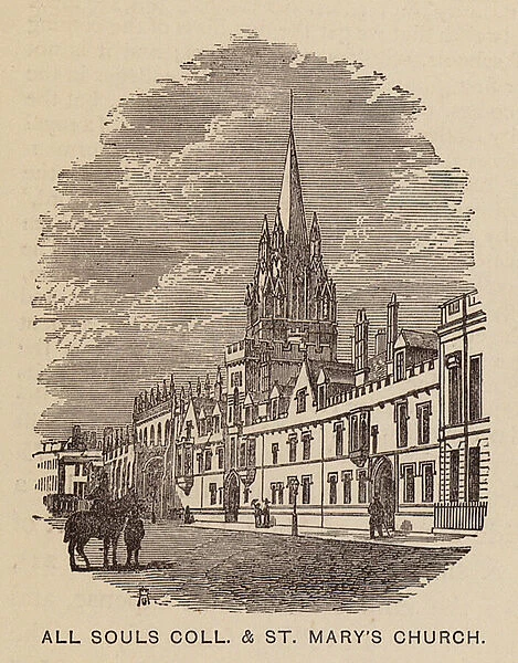 Oxford: All Souls College and St Marys Church (engraving)