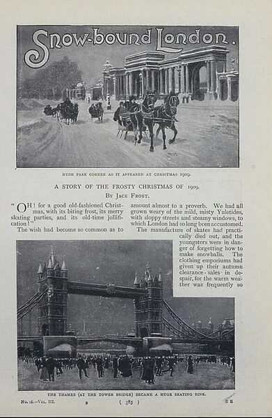 Page from magazine article about an imaginary Snow-bound London (b  /  w photo)