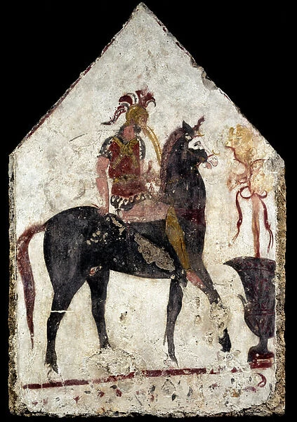 Painted slab, the so-called black horseman, from Paestum, Andriuolo, tomb 58
