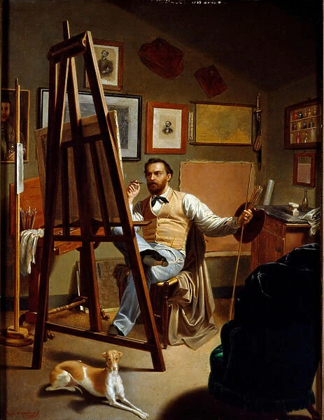 The painters studio. Painting by Pietro Barabino (1822-1869), 1867