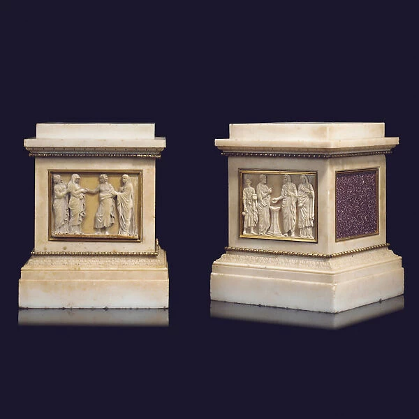 A pair of plinths, c. 1770 (white marble, porphyry & ormolu)