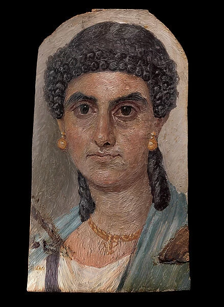 Panel painting of a woman in a blue mantle, 54-68 AD (encaustic on wood)