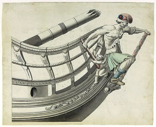 The panty-free, the leading figure of a French revolutionary ship. French school painting, watercolor around 1795