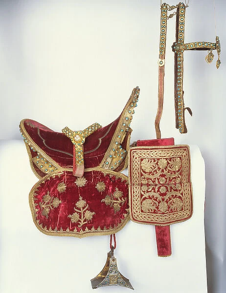 Parade saddle (textile, silver & gemstones)