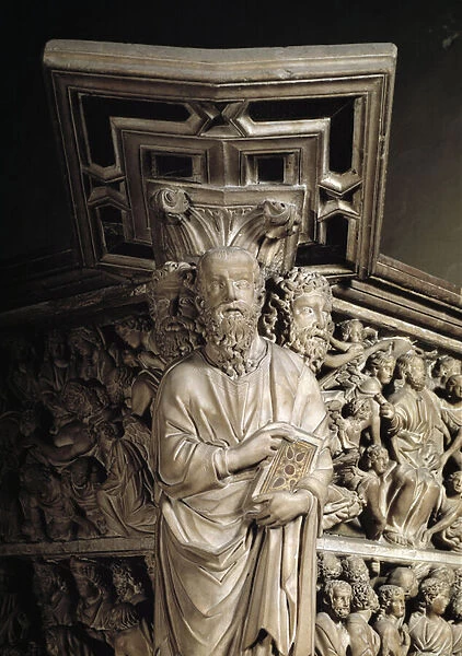 The parapet of the pulpit of Fra Guglielmo da Pisa (ca. 1235-1310  /  11) representing scenes from the New Testament, prophetes and symbols of the evangelists, detail - (detail of pulpit representing prophets)
