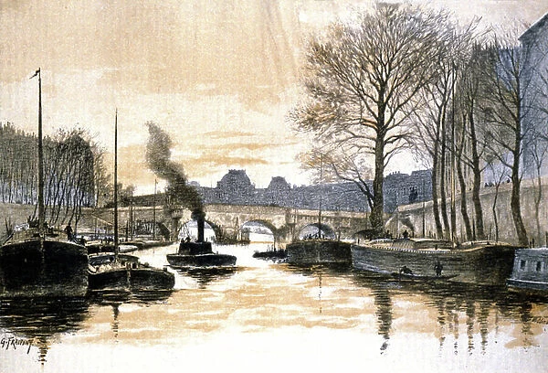 Paris, Seine river and the Pont Neuf, 1886 (illustration)