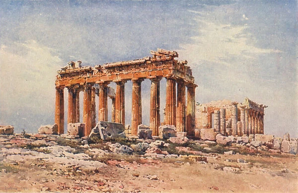 Parthenon, Athens (colour litho)