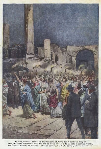 The parties for the 7th centenary of the University of Naples (colour litho)