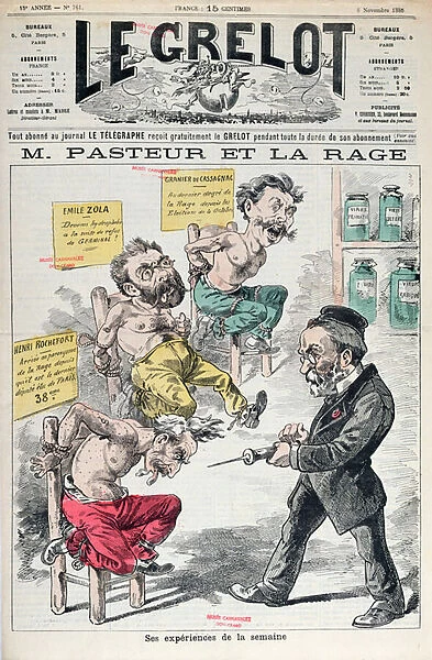 Pasteur and Rabies, caricature of the experiments of Louis Pasteur (1822-95) from