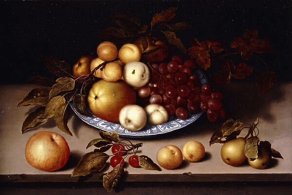 Peaches, Apples, Apricots and Grapes in a Wanli Kraak Porselein Bowl with Cherries, pears