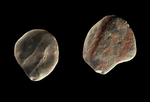 Two pebbles dotted with red, 10000-4000 BC (stone)