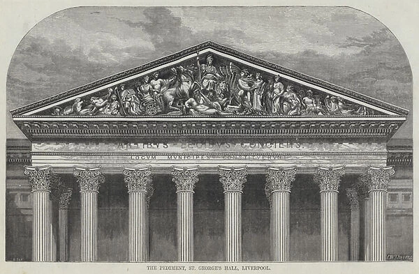 The Pediment, St Georges Hall, Liverpool (engraving)