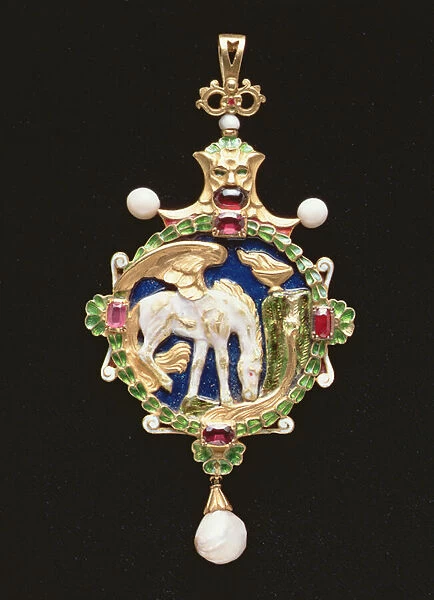 Pegasus pendant containing miniature of Miss Edith Emily Cooper, closed