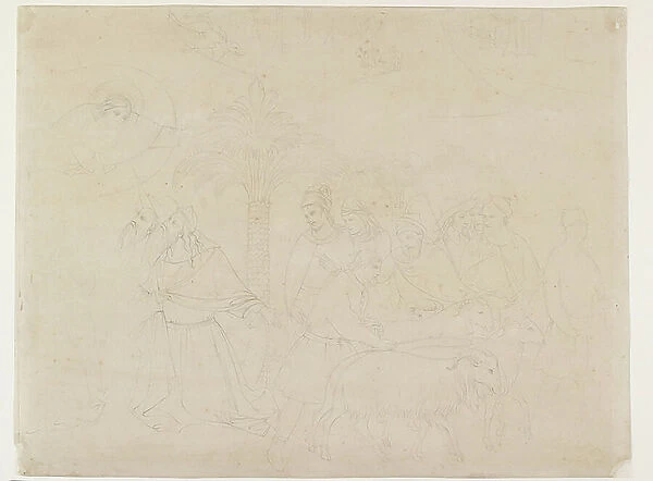 Pencil Outline of a Part of the Fresco of The Friends of Job in the Camposanto, Pisa, attributed to Taddeo Gaddi, 1845 (graphite on paper)