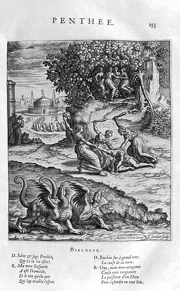 Pentheus, king of Thebes resisting Dionysus, 1615 (engraving)