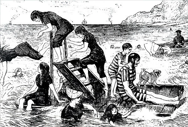 People diving into the sea from a diving board