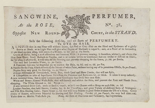 Perfumers, Sangwine, trade card (engraving)
