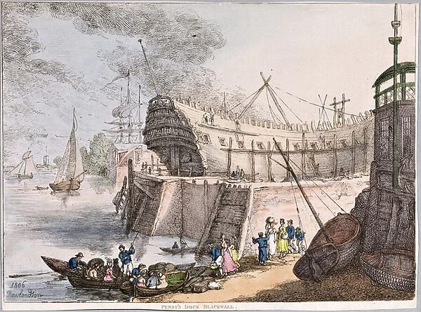 Perrys Dock at Blackwall (etching)