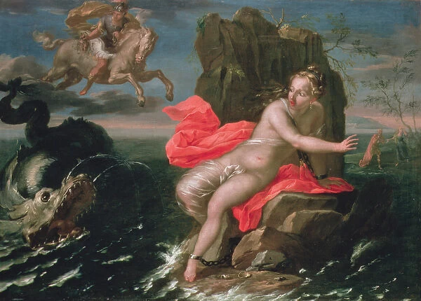 Perseus and Andromeda, Bolognese School (oil on canvas)