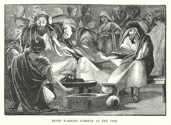 Peter warming himself at the Fire (engraving)