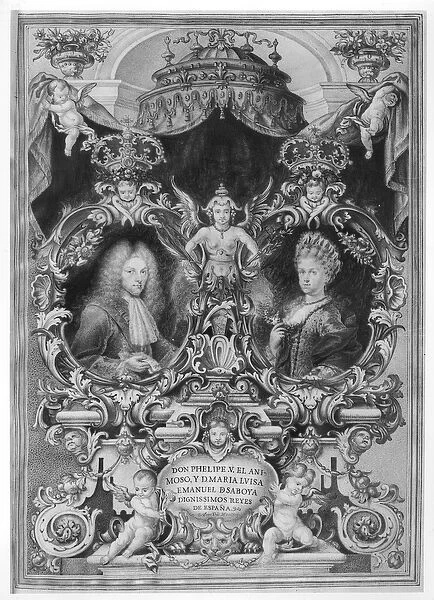 Philip V (1683-1746) King of Spain and Maria Luisa (1688-1714) of Savoy, 1713 (engraving)