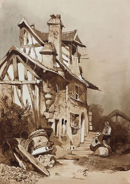 A picturesque northern French cottage, with additions by an instructor, 1854 (pencil