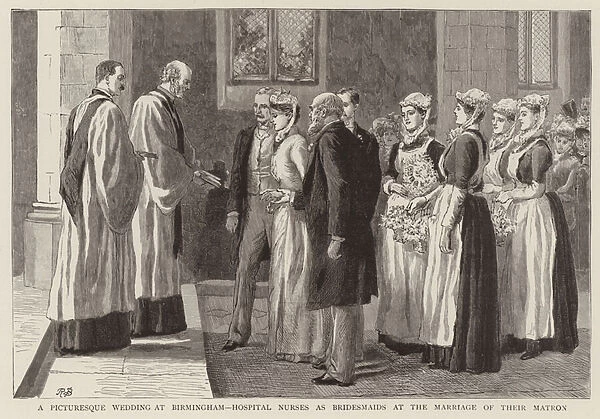 A Picturesque Wedding at Birmingham, Hospital Nurses as Bridesmaids at the Marriage of their Matron (engraving)