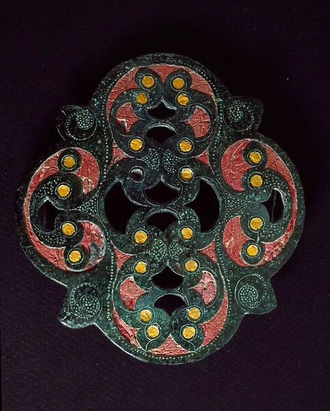 Pierced bronze plate with incrustation of enamel. 1st century AD
